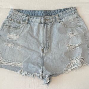 Light Blue Distressed Denim Shorts